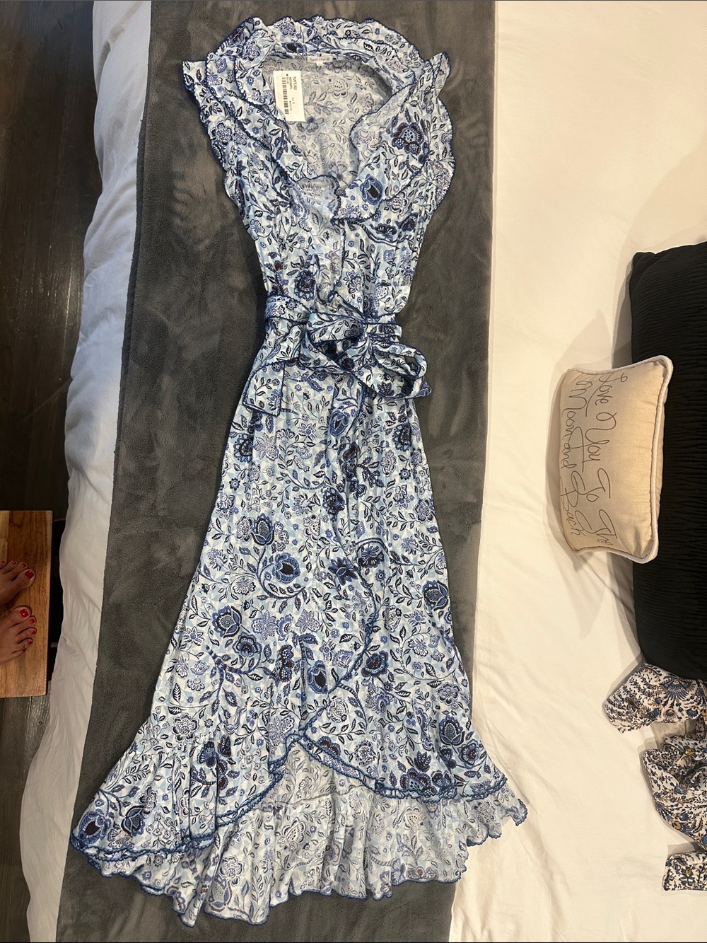 Poupette St. Barth Blue and Navy Floral Ruffle Maxi Dress